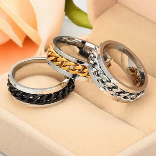 Metal Rotatable Men Ring High Quality Spinner Chain Punk Women Jewelry For Party Gift 2021 Hot Sale Black Gold Sliver Color