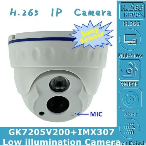 Integrate MIC Audio Sony IMX307+3516EV200 IP Dome Camera Low illumination NightVision IRC 3MP H.265 ONVIF CMS XMEYE P2P