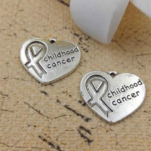 High Quality 20 Pieces/Lot 18mm*20mm Antique Silver Plated Childhood Cancer Awareness Ribbon Heart Charms