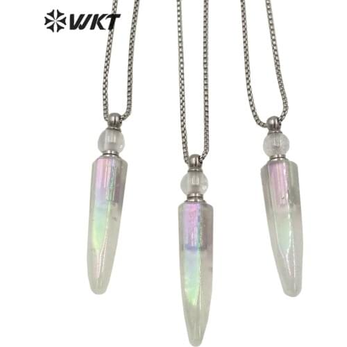 WT-N1259 WKT High Quality Stone Point Bottle Necklace Aura Angel Crystal Quartz Perfume Bottle Necklace Long Shape