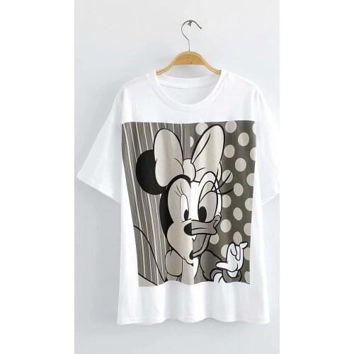 Disney Cartoon Minnnie Shirts for Women Print Round Neck Short-sleeved Women Fashion Clothing Graphic T-Shirts Harajuku Kawaii