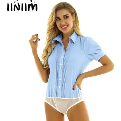 Iiniim Women Clothing Office Lady Bodysuits Turn-down Collar Ruffled Button Casual Party Shirt Business Bodycon Femme Blouse