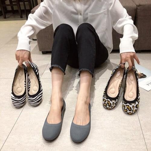 Spring/Autumn Womens Flat Shoes 2021 New Round Toe Leopard Woven Shallow Flying Knit Zebra pattern Womens Knitted Shoes