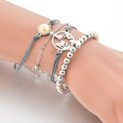 TOUCHEART 4 pcs/set Silver Heart&Map Bracelets&Bangles For Women love Charm Bracelets Jewelry Making Custom Bracelet SBR190162