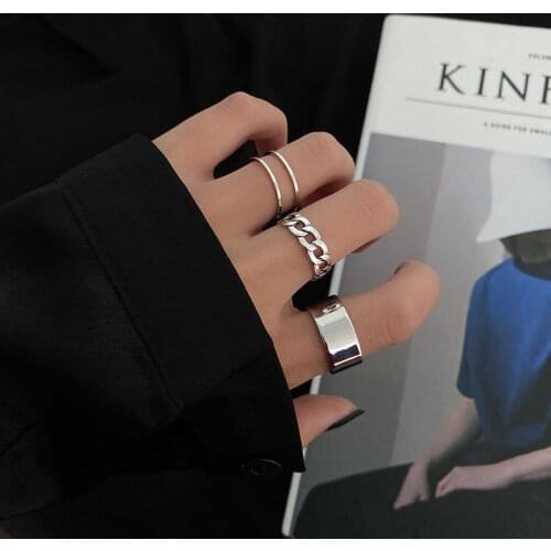 2021 Vintage Fashion Metal Geometry Circular Punk Rings Set Opening Finger Accessories Silver Color Tail Ring for Women Jewelry