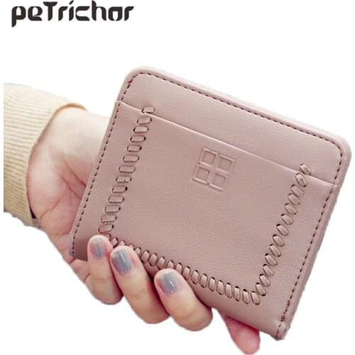 PU Leather Women Short Wallets Thread Small Wallet Coin Pocket Hasp Wallet Female Purse Money Purse Card Holder Girls Bags