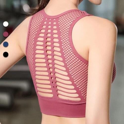 Women Sports Bra High Impact Padded Hollow Out Breathable Crop Tops for Yoga Gym Running
