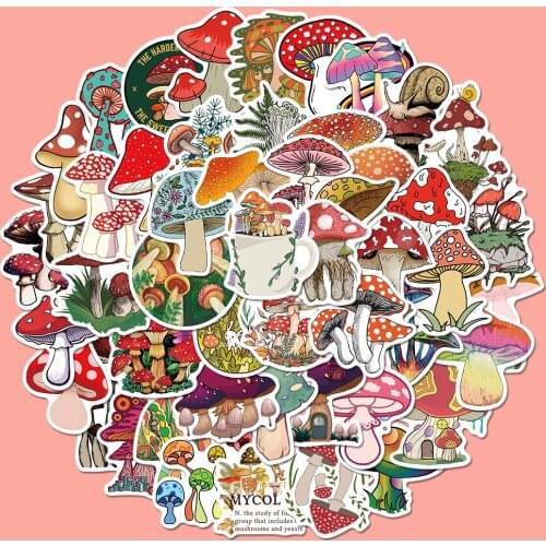50pcs mushroom Sticker Anime Series Graffiti Sticker DIY Bicycle Skateboard Luggage PVC Waterproof Material Toy Sticker