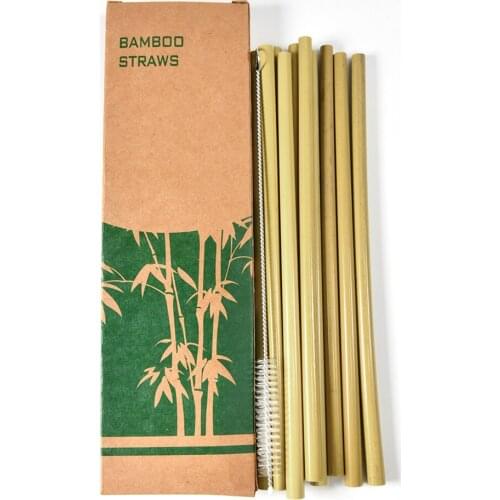10Pcs/Set Natural Bamboo Straw Reusable Drinking Straws with Case + Clean Brush Eco-friendly Bamboo Straws
