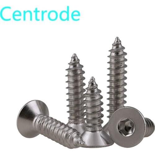 304 Stainless Steel Flat Head Hexagon Socket Wood Screw KA Hex Socket Countersunk Head Self Tapping Screw M3M4M5M6 10Pcs