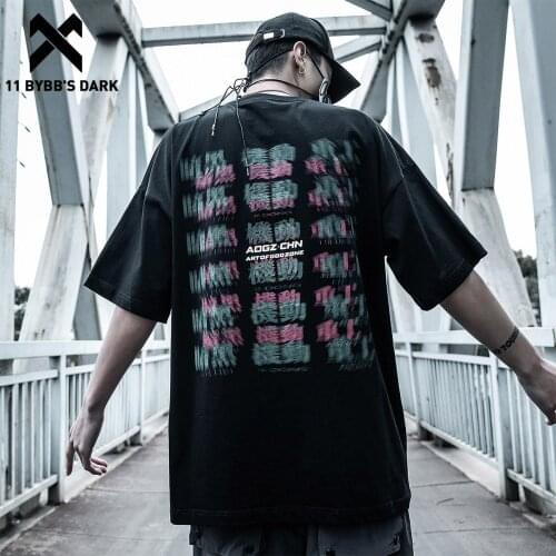 11 BYBBS DARK 2021 Phantom Print Harajuku Tshirts Summer Hip Hop T-Shirt Men Oversized Short Sleeve Shirts Cotton Black Loose