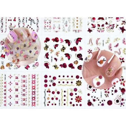3D Nail Art Sticker-30PCS/Lot Red Gold Flower & Butterfly Adhesive Nail Art Stickers - Small Craft Reward Stickers (NTL-F)