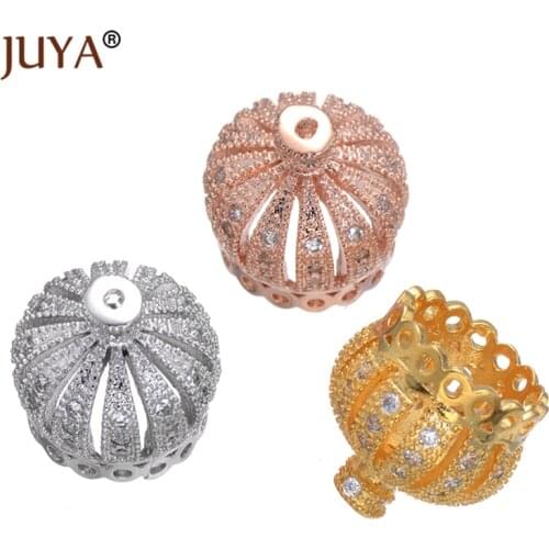 4 Pieces Wholesale Copper Micro Pave Zircon 13mm Crown Beads Tassel Caps Beads DIY Tassels Earrings Accessories Findings