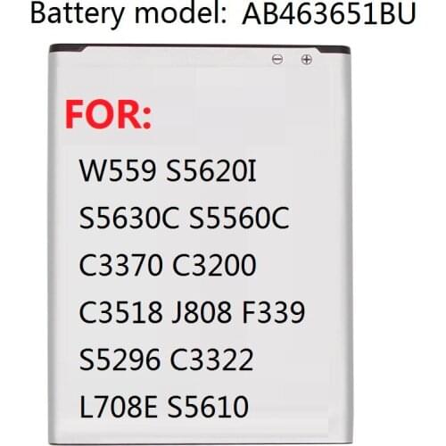 Battery AB463651BU For Samsung W559 S5620I S5630C S5560C C3370 C3200 C3518 J808 F339 S5296 C3322 L708E S5610