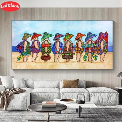 Diamond Painting Beauty Straw Hat Girl on Them Beach Full Drill Square DIY Diamond Embroidery Cross Stitch Mosaic Home Decor