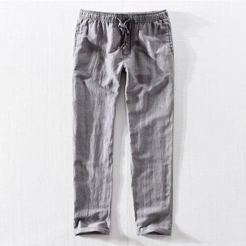 Causal Linen Pants Men High Quality Summer Breathable Man Compression Pants Asian Size Solid Color Comfortable Trousers