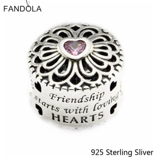 CKK 925 Sterling Silver Love & Friendship, Pink Charms Original Beads Fits Bracelets & Bangle DIY Jewelry
