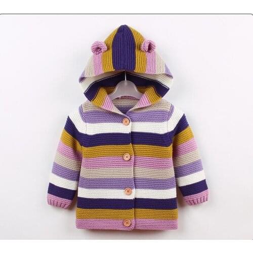 Baby Cardigan Autumn Winter Toddler Girls Sweater Hooded Stripe Boys Sweater Infant Girls Boys Cardigans Baby Pullovers Clothes
