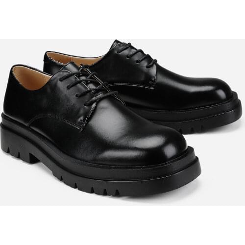 Boy Students Black Pu Leather Shoes Big Round Toe Thick Heel Oxfords Men Flatforms Young