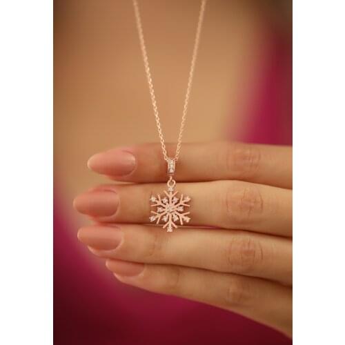 Women Snowflake Pattern Rose Plated Silver Necklace 925 Sterling Pure Silver Necklace