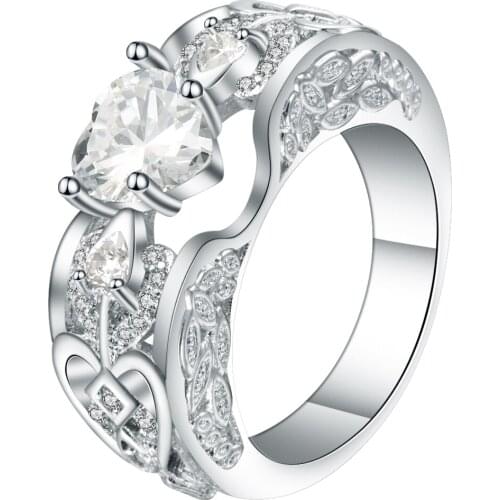 Elegant Heart Cut 3 Colors crystal Ring Fashion White CZ Wedding Jewelry silver color Filled Engagement Promise Rings for women