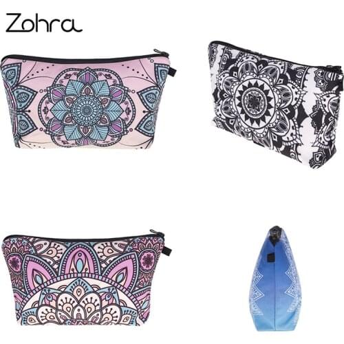 European Fashion Makeup Bag Women Flowers Print Zipper Pocket