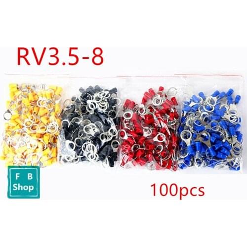 RV3.5-8 Black Ring insulated terminal cable Crimp Terminal suit 2.5-4mm2 Cable Wire Connector 100PCS/Pack RV3-8 RV