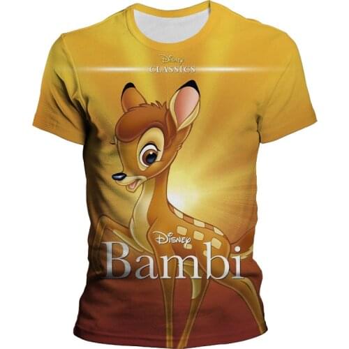Disney T-Shirt Bambi 3D Print Deer Fashion Women T-Shirt Summer Cartoon O-Neck Short Sleeve T-Shirt Kids Casual Tee Tops