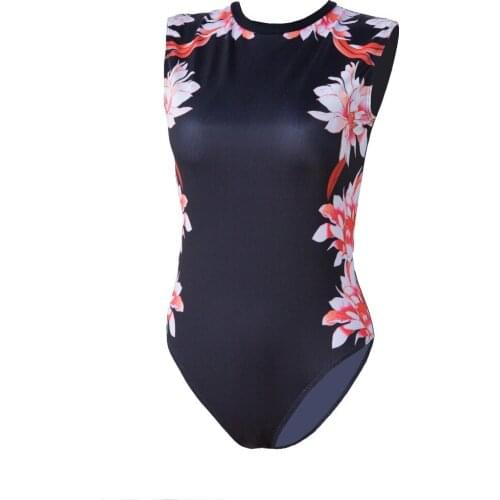 Huibu One piece Cap Sleeve High Neck Open Back Brief Swimwear Floral Swimsuit