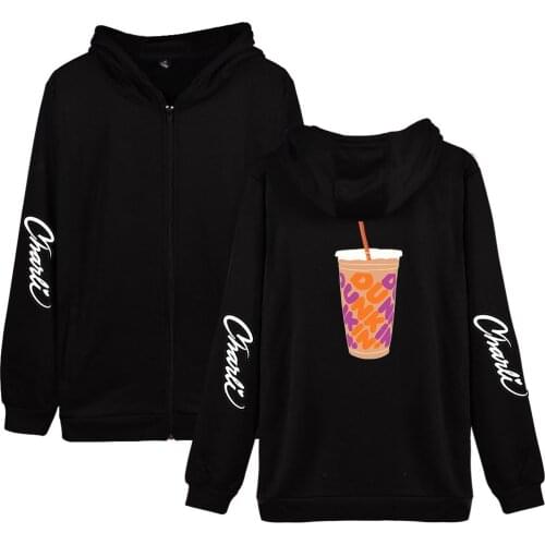 Internet Celebrity Charli D'Amelio Oversized Zip Up Hoodie Womens Jackets and Coats Whith Pocket Zipper Hooded Sweatshirts