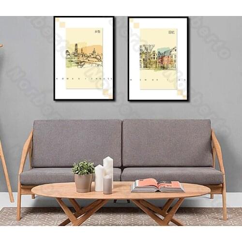 Traditional Chinese Style Canvas Painting and Posters Wall Country and City Picture Letters Homesickness for Home Rooms Decorati
