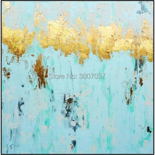 Canvas painting hand painted gold and blue oil painting abstract quadros cuadros decoration Wall Pictures for home decor