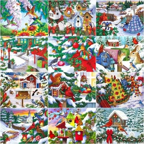 CHENISTORY DIY Painting By Number Animal Bird Kits Handpainted Paintings Art Winter Landscape Drawing On Canvas Gift Home Decor