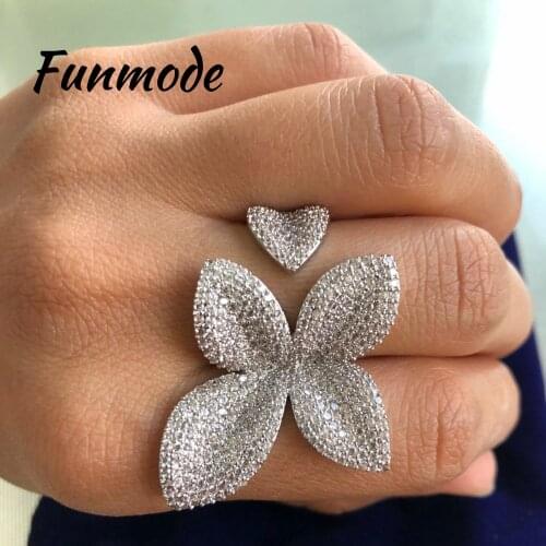 Funmod Fashion Unique Design Leaf Shape Rings AAA CZ Pave Elegant Adjustable Ring for Women Party Accessories Anillos MujerF003R