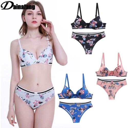 Dainafang Sexy High-End Luxury Push Up Bra Sets 36 38 40 42 ABCDE Lingerie Set Cotton G-string Bars Pants Underwear