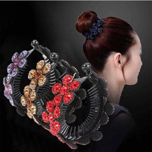 Korean Rhinestone Hair Bun Maker Claws Cage Women Elegant Crystal Hair Clips Hairpins Ponytail Holder Headwear Hair Accessories