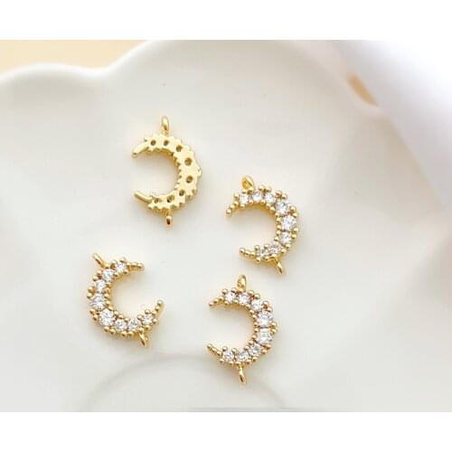 Copper 18K true gold micro-encrusted zircon exquisite minimalist double hanging moon crescent pendant DIY earring necklace