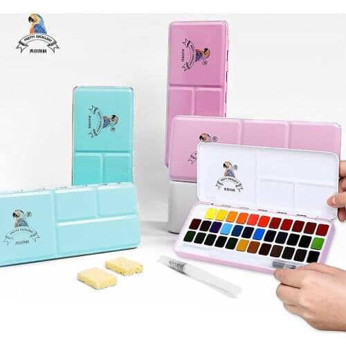 Meiliang 24/36Colors Solid Watercolor Paint Set Not-toxic Paints Portable Metal Case with Palette and Art Paint Brushes