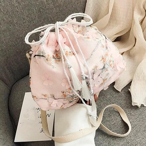 Fashion Ladies Antique Lace Drawstring Bucket Shoulder Bag Messenger Bag Casual Chinese style Bags