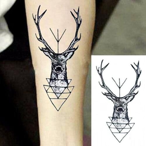2017New Arrival Elk Deer Head Waterproof Temporary Tattoos Sticker Bucks Horn Antlers Water Transfer Fake Flash Tattoo