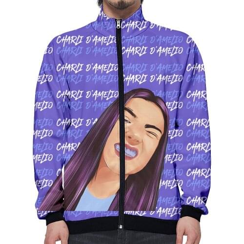 2020 New Arrival charli damelio 3D printed Stand Collar Zipper Jacket men boy Fashion sweatshirt long sleeve Jackets Street Tops