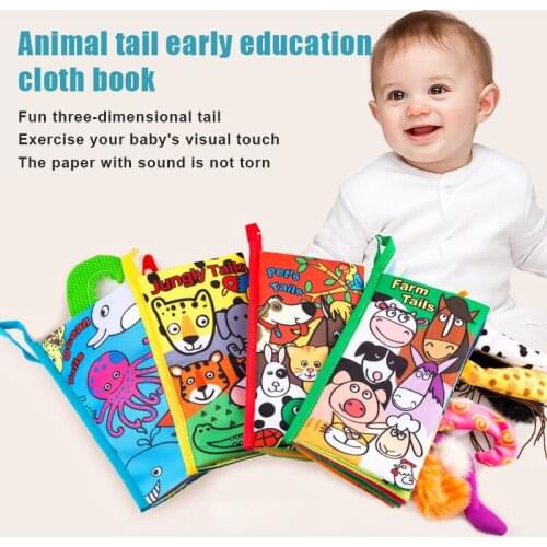 New Soft Baby Cloth Books Cartoon Animal Touches And Feel Crinkle Tail Books For Babies Infants Toddler Early Education In Stock