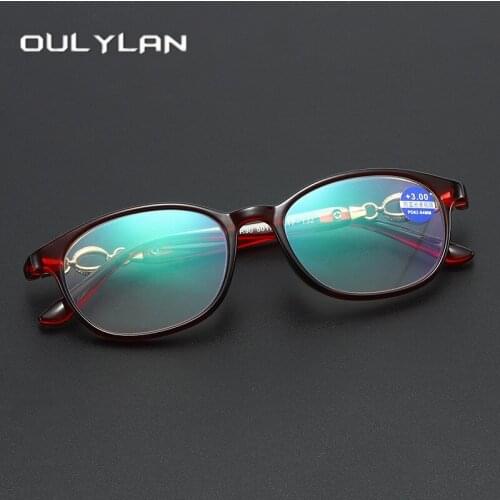 Oulylan Anti Blue Light Reading Glasses Women Hyperopia Eyewear Hollow Frame Eyeglasses Prescription Diopter +1.0 1.5 3.5 4.0