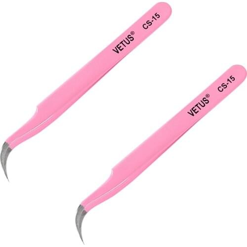 VETUS Pink Eyelash Tweezers 3D/6D Volume Eyelash Extension Stainless Steel Eyelash Tweezer