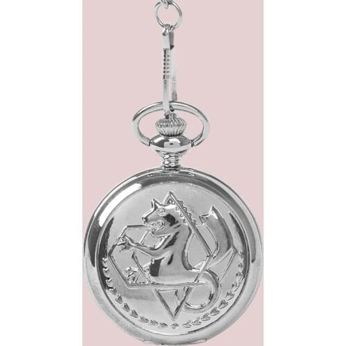 Polished Horse Silver Plated Pocket Watches Vintage Alchemist Fullmetal Dress Case Quartz Clock Quality Fashion Gift Fob Watch