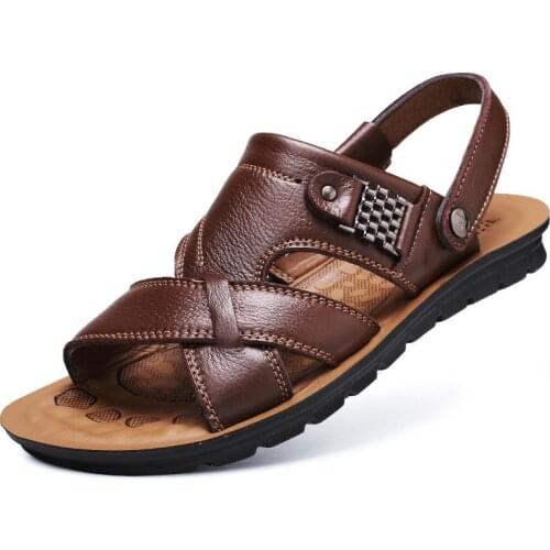 Mens Sandals Genuine Leather Fashion Breathable Male Leather Sandal Summer Men Beach Sandals Shoes Men Sandalias Slippers