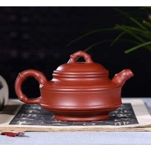Fine Yixing purple sand pot famous family whole manual original mine big red robe bamboo drum pot Kungfu Teapot Tea Set