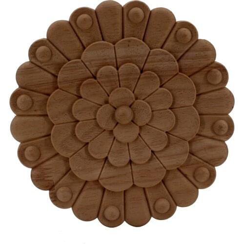VZLX Round European Woodcarving Decal Home Decorative Wood Appliques Carved Applique Window Door Decor Wooden Figurines Crafts