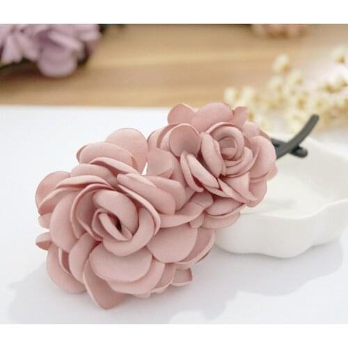 High-grade Women Pretty Fabric Flowers Hairpins Ladies Headdress Pink Cloth Girl Barrettes Hair Clip Female Hairgrip Accessories
