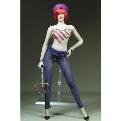 Tbleague 1/6 Female Soldier Translucent Jeans Metal Colored Corset Purple Leather Hat Brave Heart for 12in Action Figure Toy